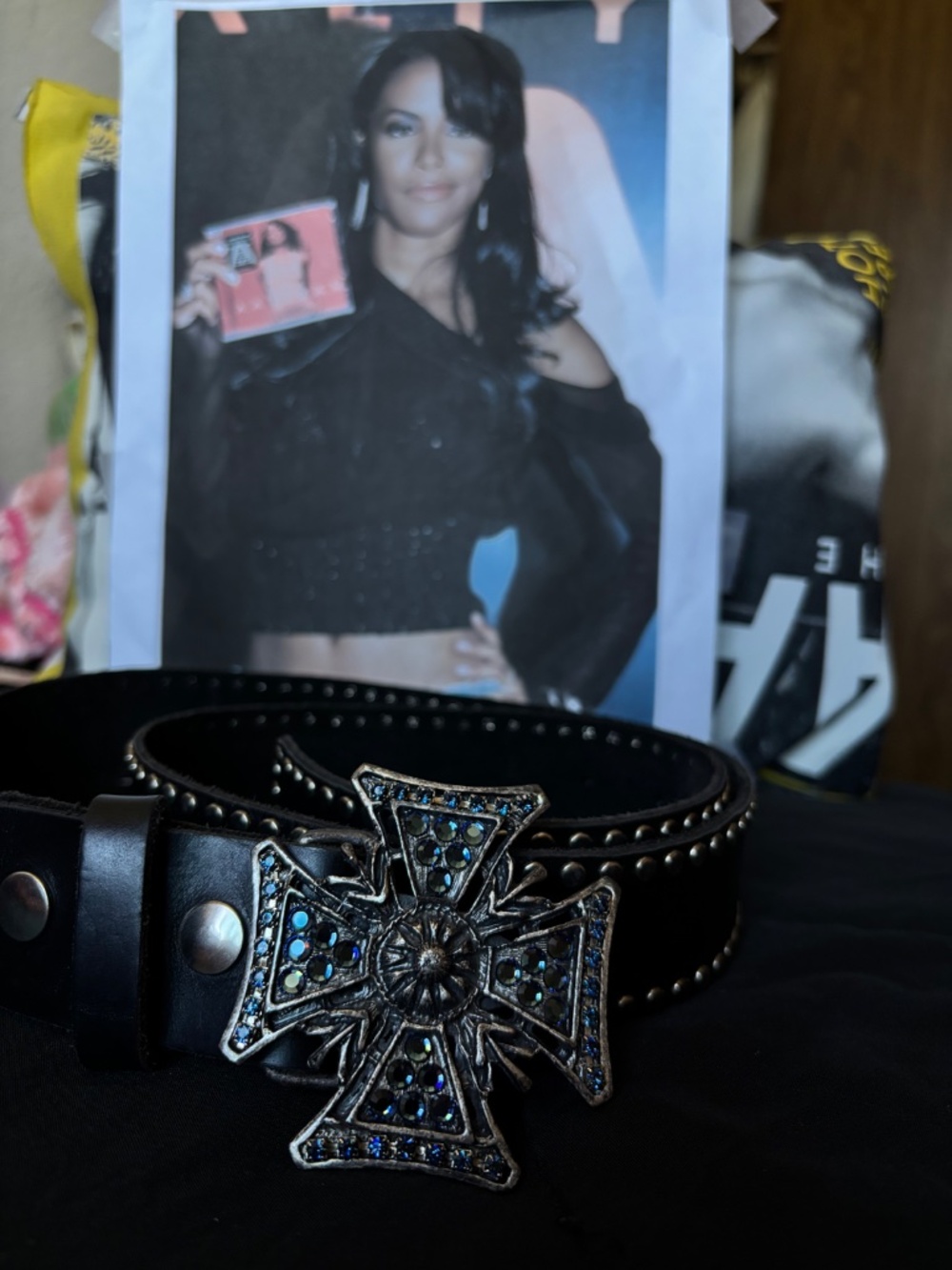 Vintage 2000s black leather studded cross belt